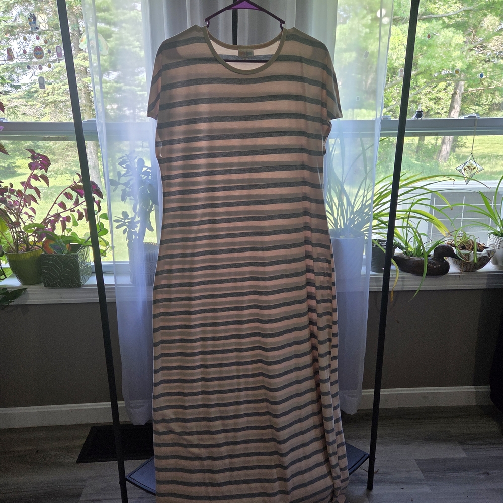 LulaRoe Striped Pink and Grey Women's Maxi Dress
